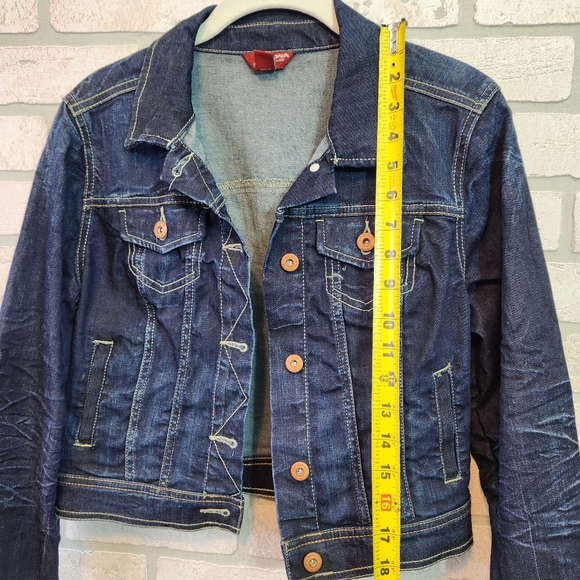 ARIZONA JEAN Womens Dark Wash Denim Jacket Button Down Crop Waist Size M - Picture 11 of 12
